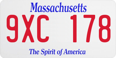 MA license plate 9XC178
