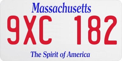 MA license plate 9XC182