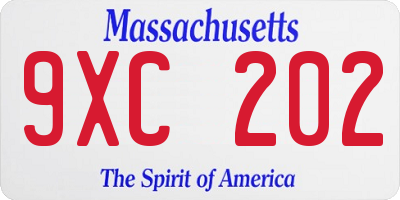 MA license plate 9XC202