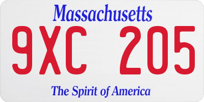 MA license plate 9XC205