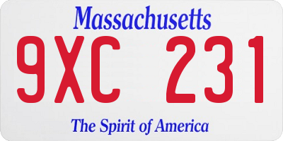 MA license plate 9XC231