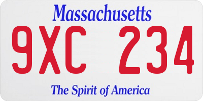 MA license plate 9XC234