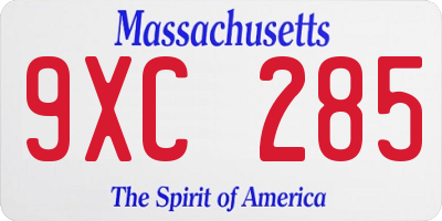 MA license plate 9XC285