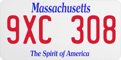MA license plate 9XC308