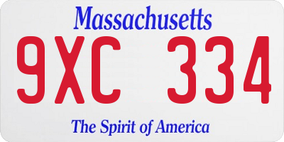 MA license plate 9XC334