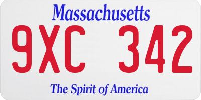 MA license plate 9XC342