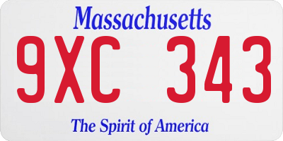 MA license plate 9XC343