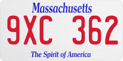 MA license plate 9XC362