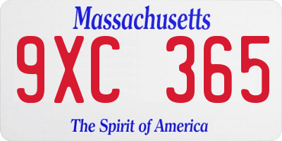 MA license plate 9XC365