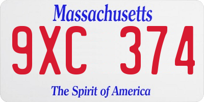 MA license plate 9XC374