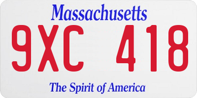 MA license plate 9XC418
