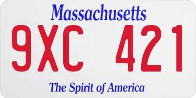 MA license plate 9XC421