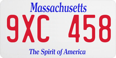 MA license plate 9XC458