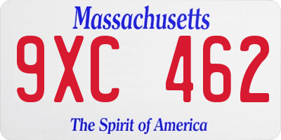 MA license plate 9XC462