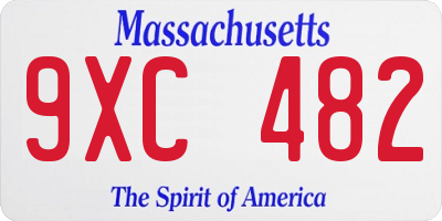 MA license plate 9XC482