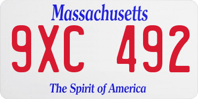 MA license plate 9XC492