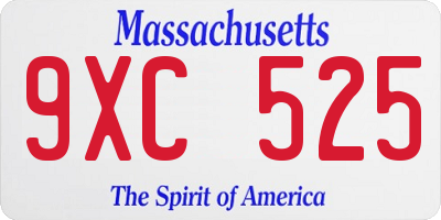MA license plate 9XC525
