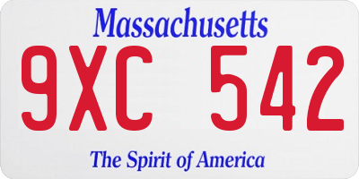 MA license plate 9XC542