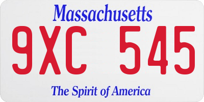 MA license plate 9XC545