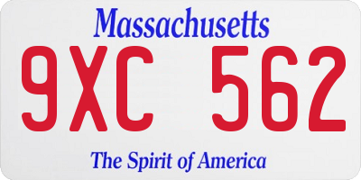 MA license plate 9XC562