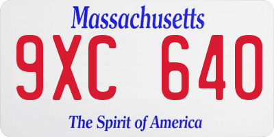 MA license plate 9XC640