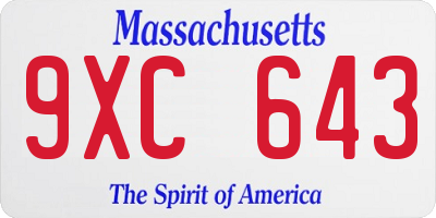MA license plate 9XC643