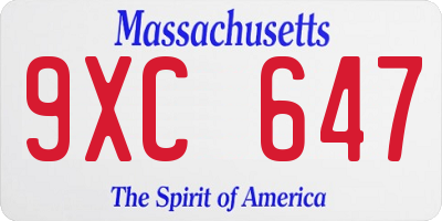 MA license plate 9XC647