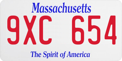 MA license plate 9XC654