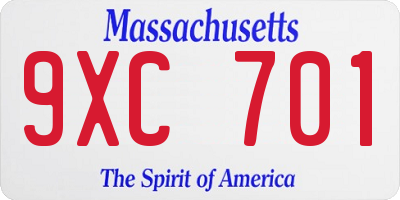 MA license plate 9XC701