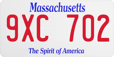 MA license plate 9XC702