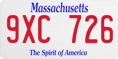 MA license plate 9XC726