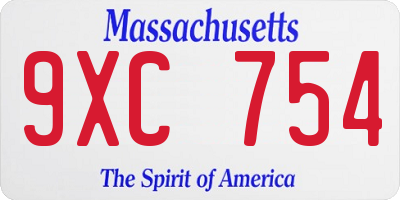 MA license plate 9XC754