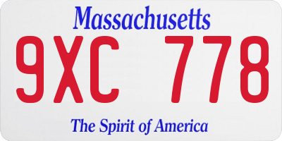 MA license plate 9XC778