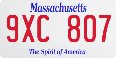 MA license plate 9XC807