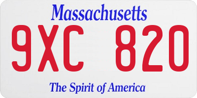 MA license plate 9XC820