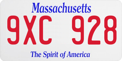 MA license plate 9XC928