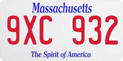 MA license plate 9XC932