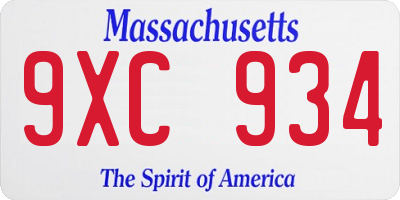 MA license plate 9XC934