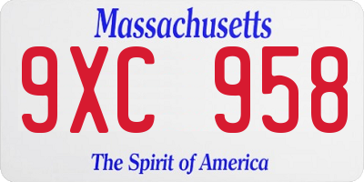 MA license plate 9XC958