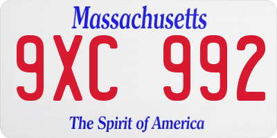 MA license plate 9XC992