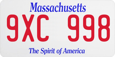 MA license plate 9XC998