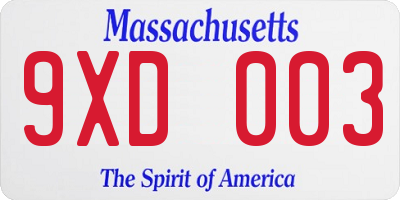 MA license plate 9XD003