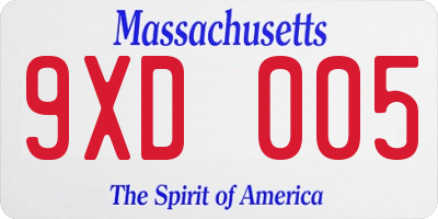 MA license plate 9XD005