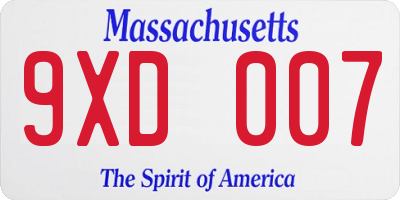 MA license plate 9XD007