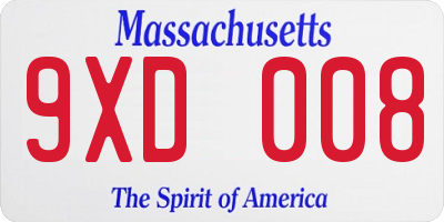 MA license plate 9XD008