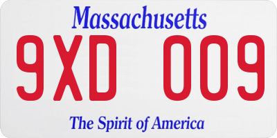 MA license plate 9XD009