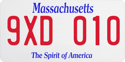 MA license plate 9XD010