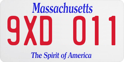 MA license plate 9XD011