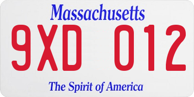 MA license plate 9XD012