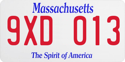 MA license plate 9XD013